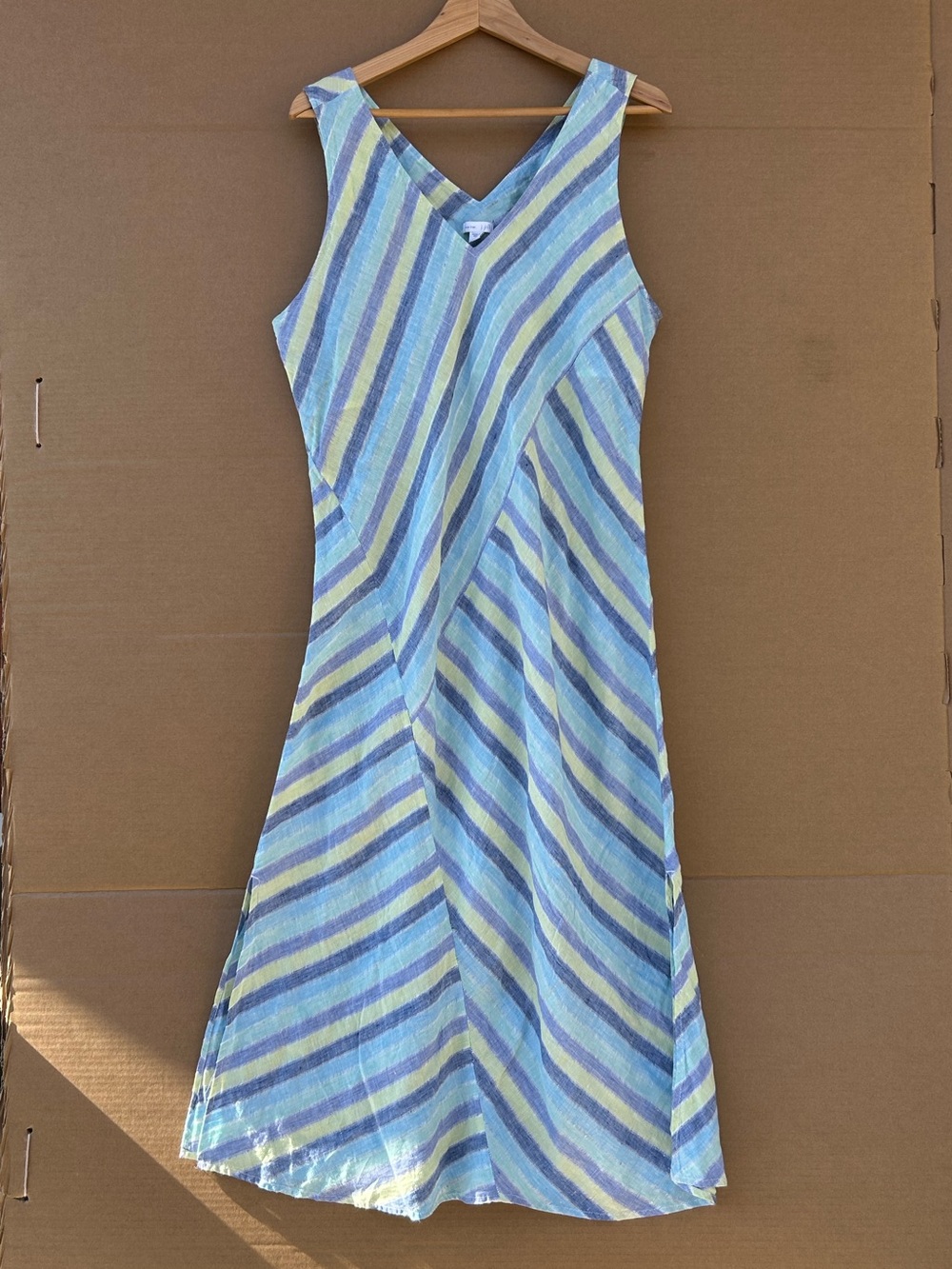 J. Jill Maxi Dress 100% Linen V-Neck Lined Coastal Womens XL Petite Striped